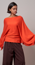 Batwing Sleeve Boat Neck Knit Top in ORANGE - Women's Sweaters | Urban Daizy