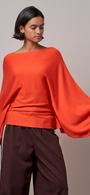 Batwing Sleeve Boat Neck Knit Top in ORANGE - Women's Sweaters | Urban Daizy