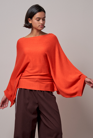 Batwing Sleeve Boat Neck Knit Top