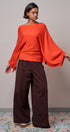 Batwing Sleeve Boat Neck Knit Top in ORANGE - Women's Sweaters | Urban Daizy