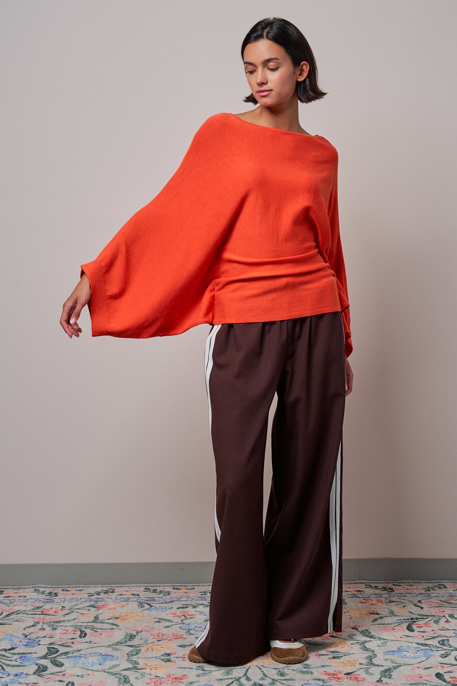 Batwing Sleeve Boat Neck Knit Top in ORANGE - Women's Sweaters | Urban Daizy