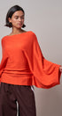 Batwing Sleeve Boat Neck Knit Top in ORANGE - Women's Sweaters | Urban Daizy