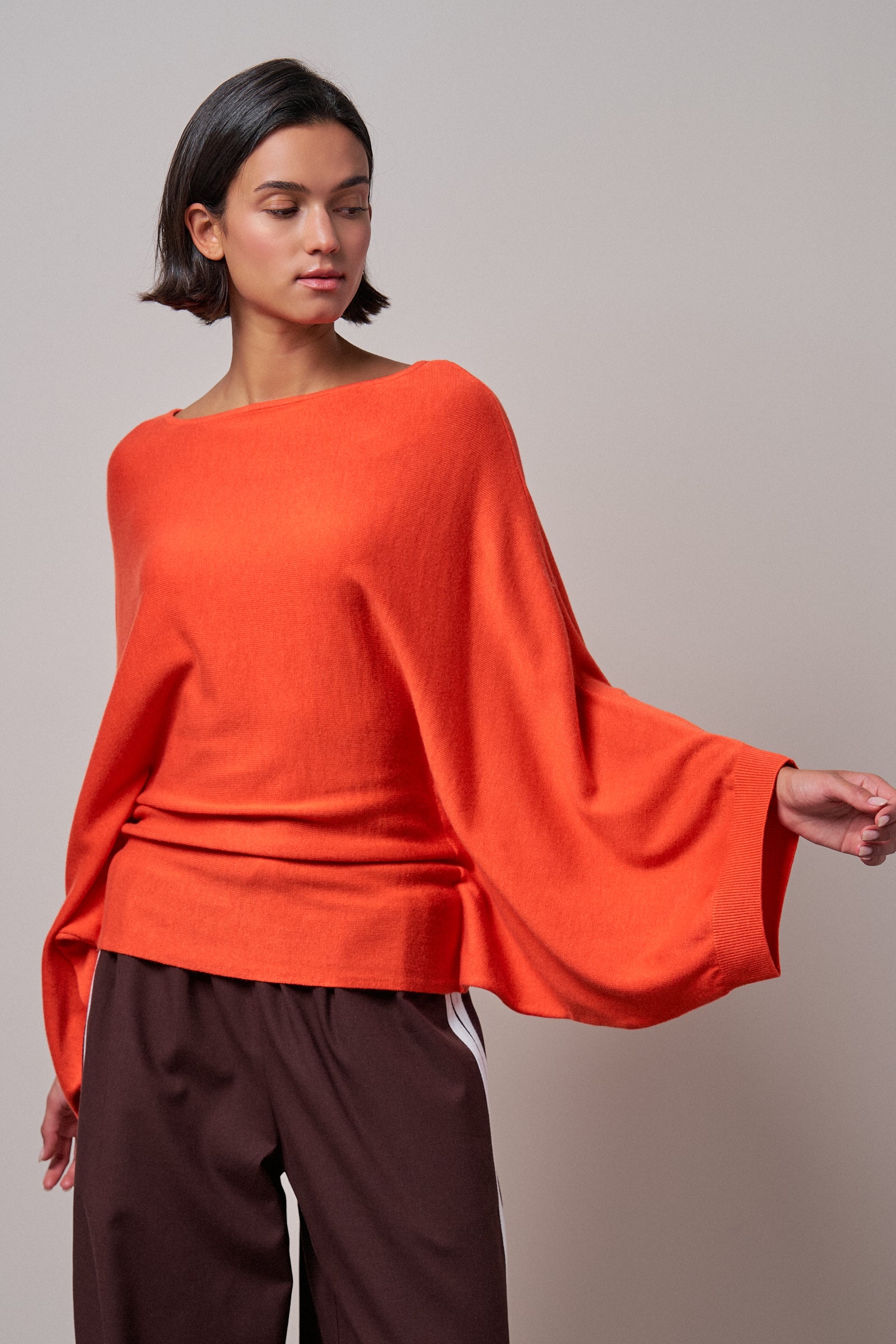 Batwing Sleeve Boat Neck Knit Top in ORANGE - Women's Sweaters | Urban Daizy