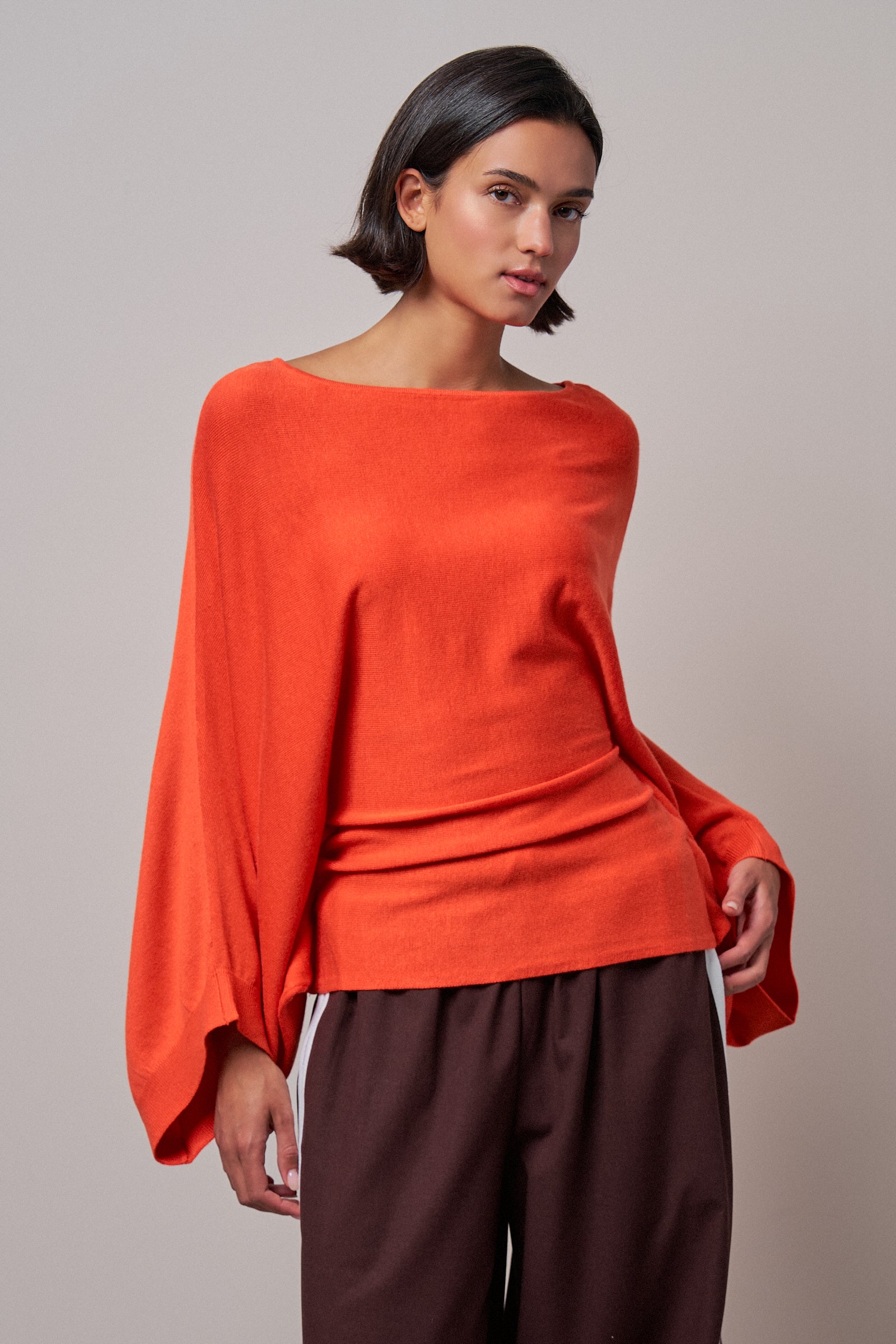 Batwing Sleeve Boat Neck Knit Top in ORANGE - Women's Sweaters | Urban Daizy