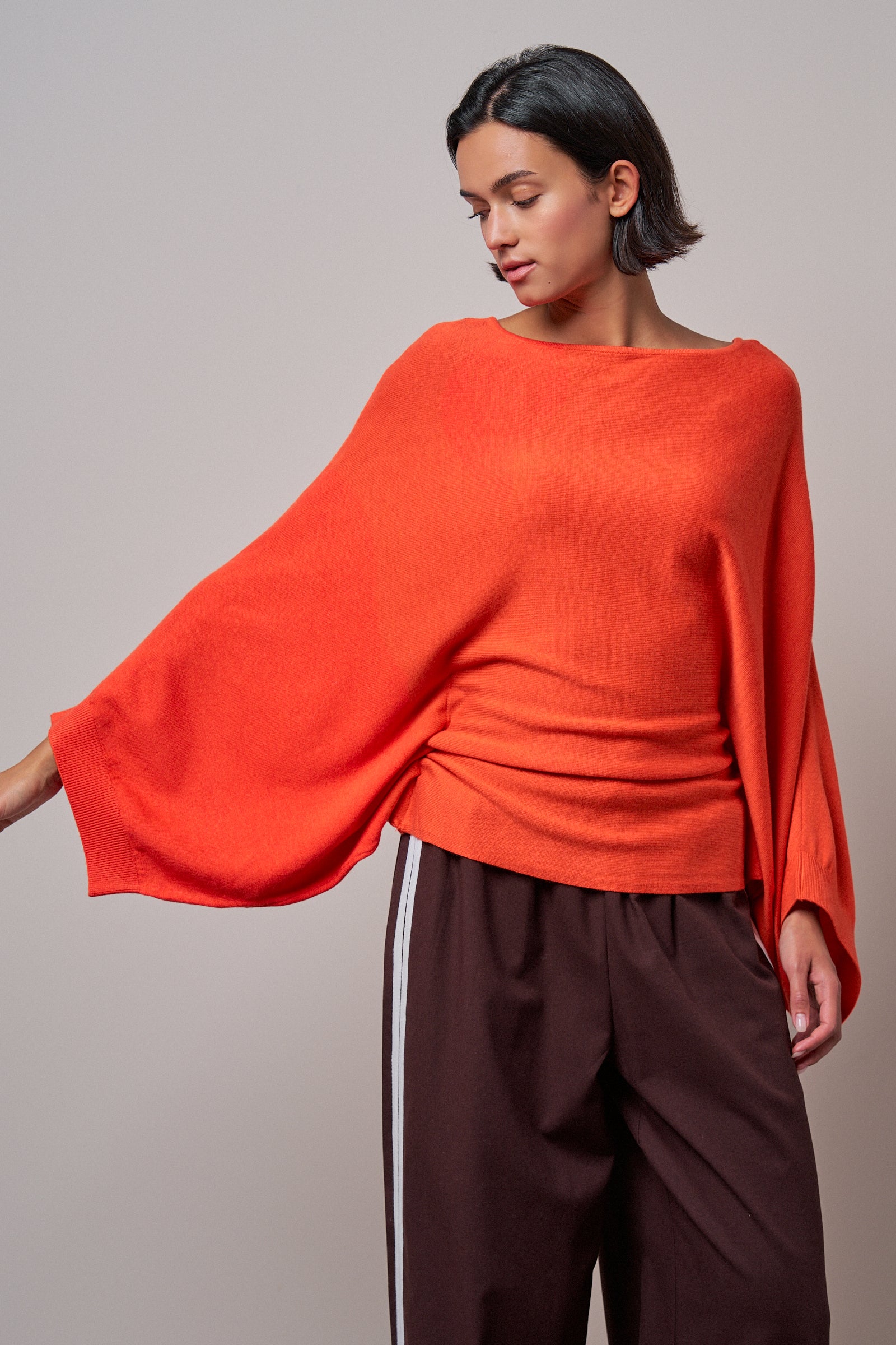 Batwing Sleeve Boat Neck Knit Top in ORANGE - Women's Sweaters | Urban Daizy