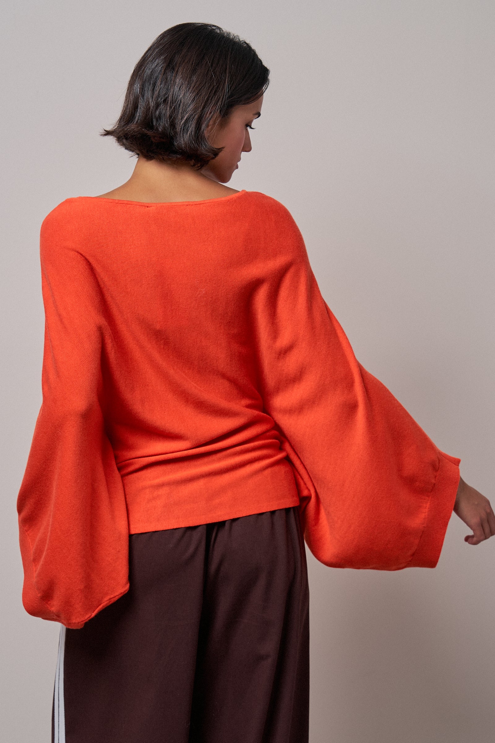 Batwing Sleeve Boat Neck Knit Top in ORANGE - Women's Sweaters | Urban Daizy