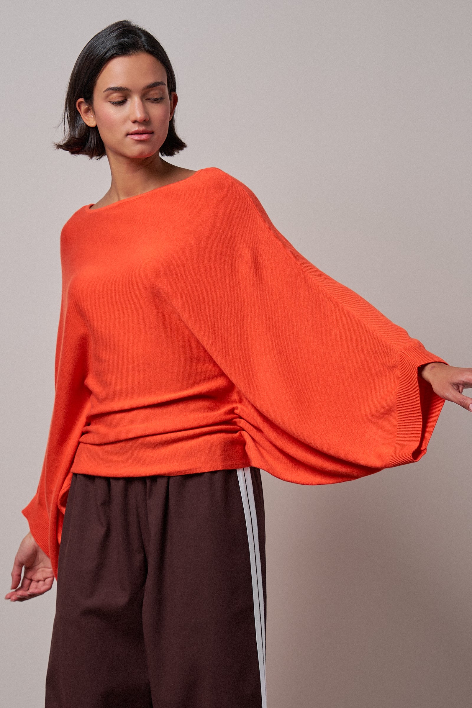 Batwing Sleeve Boat Neck Knit Top in ORANGE - Women's Sweaters | Urban Daizy