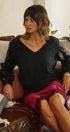 Starlit Sequin Sleeve Sweater in CHARCOAL - Women's Sweaters | Urban Daizy
