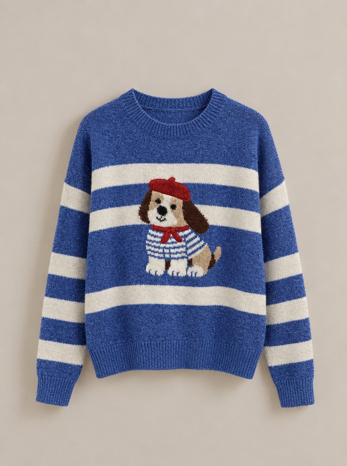Puppy Charm Stripe Knit Sweater in BLUE - Women's Sweaters | Urban Daizy