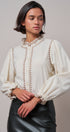 Embroidered Ruffle Neck Cotton Blouse in IVORY - Women's Tops | Urban Daizy