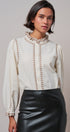 Embroidered Ruffle Neck Cotton Blouse in IVORY - Women's Tops | Urban Daizy