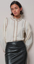 Embroidered Ruffle Neck Cotton Blouse - Women's Tops | Urban Daizy