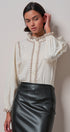 Embroidered Ruffle Neck Cotton Blouse in IVORY - Women's Tops | Urban Daizy