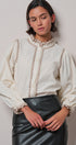 Embroidered Ruffle Neck Cotton Blouse in IVORY - Women's Tops | Urban Daizy
