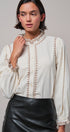 Embroidered Ruffle Neck Cotton Blouse in IVORY - Women's Tops | Urban Daizy