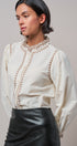 Embroidered Ruffle Neck Cotton Blouse in IVORY - Women's Tops | Urban Daizy