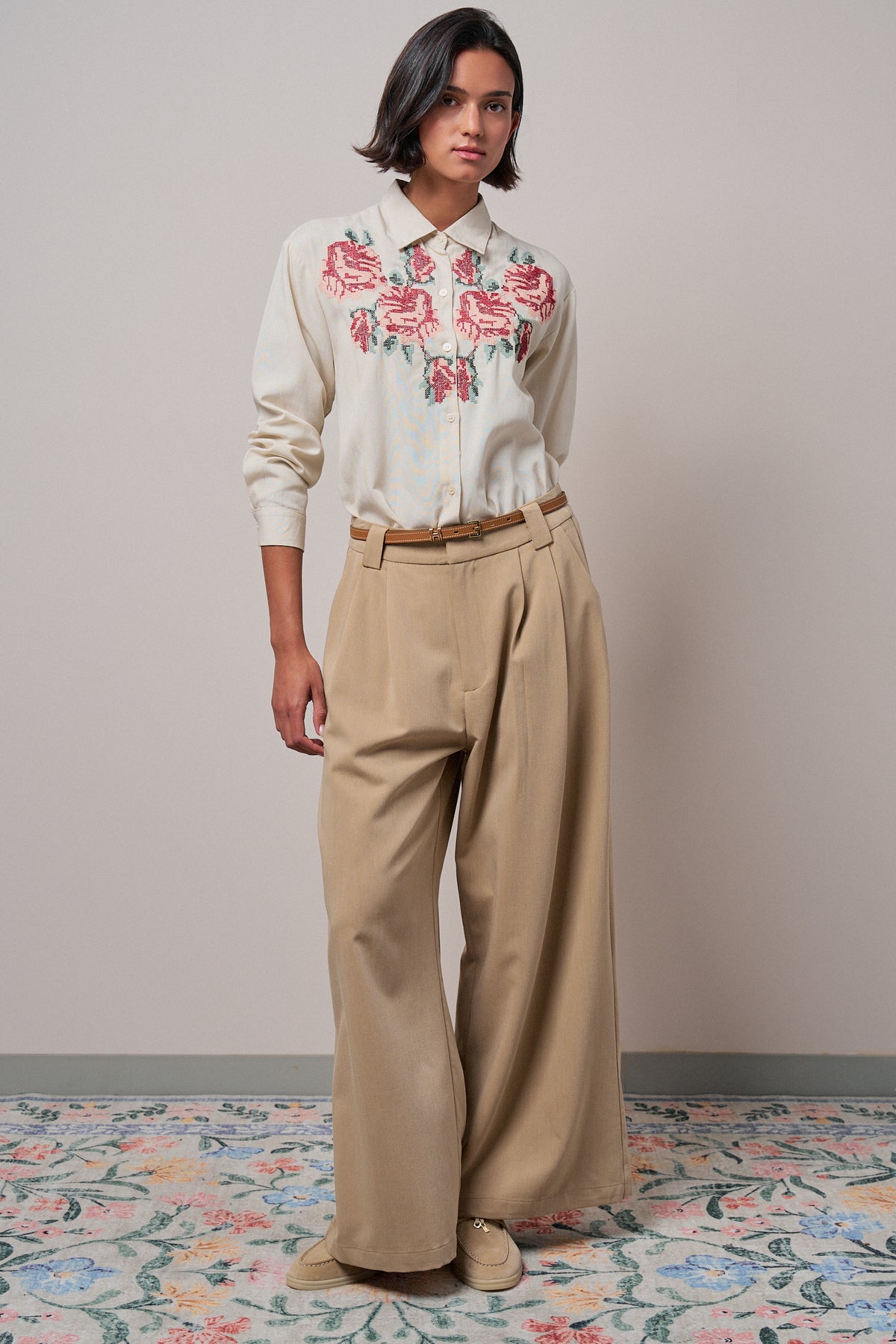 Cross-Stitch Floral Embroidered Button-Down Blouse - Women's Tops | Urban Daizy