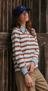 Striped Long Sleeve Polo with Knit Band Collar in IVORY BROWN - Women's TOPS | Urban Daizy