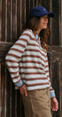 Striped Long Sleeve Polo with Knit Band Collar - Women's TOPS | Urban Daizy