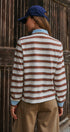 Striped Long Sleeve Polo with Knit Band Collar in IVORY BROWN - Women's TOPS | Urban Daizy