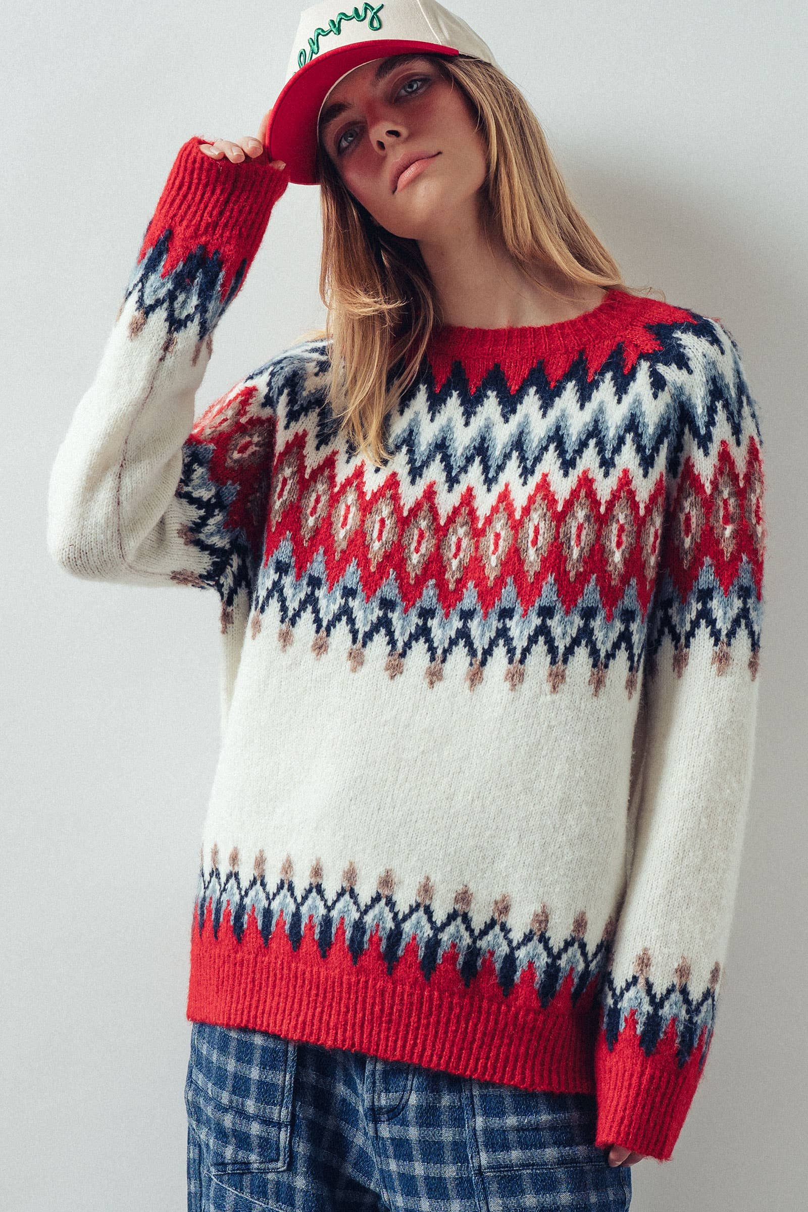 Urban Daizy Fair Isle Wool Blend Sweater Top Green-Multi Knit Sweater - Women's (UDZ-KN-00652) – alternate view 6