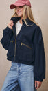 Cropped Zip Bomber Jacket in NAVY - Women's Jackets & Blazers | Urban Daizy