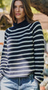 Striped Mock Neck Sweater with Rolled Neckline in IVORY NAVY - Women's Sweaters | Urban Daizy