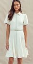 Urban Daizy Contrast Stitch Zip Front Knit Mini Dress Belted Ivory Dress - Women's (UDZ-DR-00530)