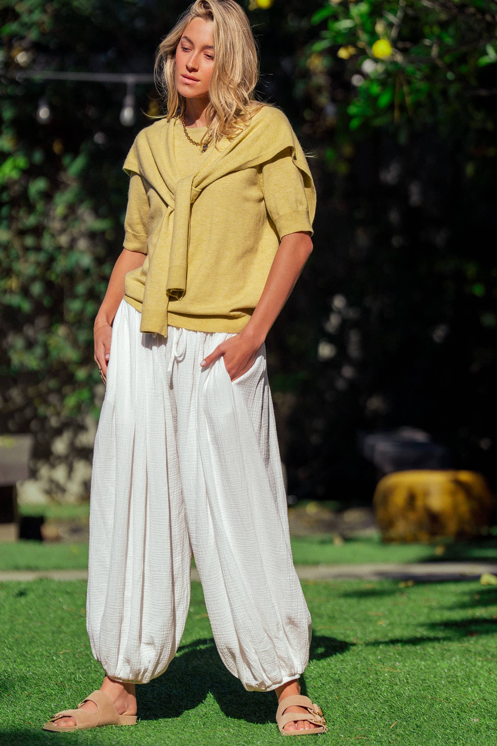 Urban Daizy Crinkle Balloon Pants Drawstring Olive Pants - Women's (UDZ-PT-00476) – alternate view 9