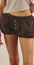 Urban Daizy Retro Plaid Button-Front Bloomer Shorts Brown Shorts - Women's (UDPT0176-Brown)
