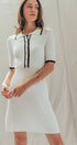 Urban Daizy Contrast Trim Ribbed Knit Polo Mini Dress Ivory-Black Dress - Women's (UDDR0341-Ivory-Black) – alternate view 3