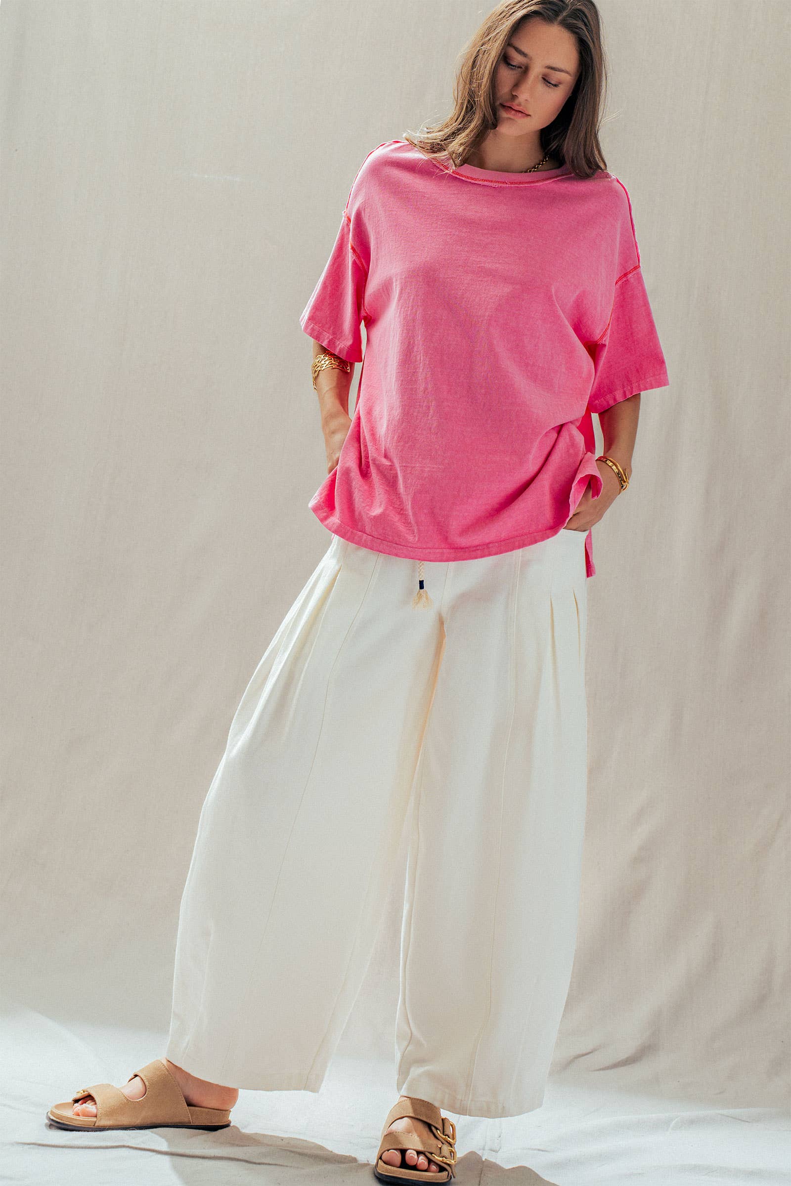 Contrast Stitch Mineral Wash Spring Oversized Tee