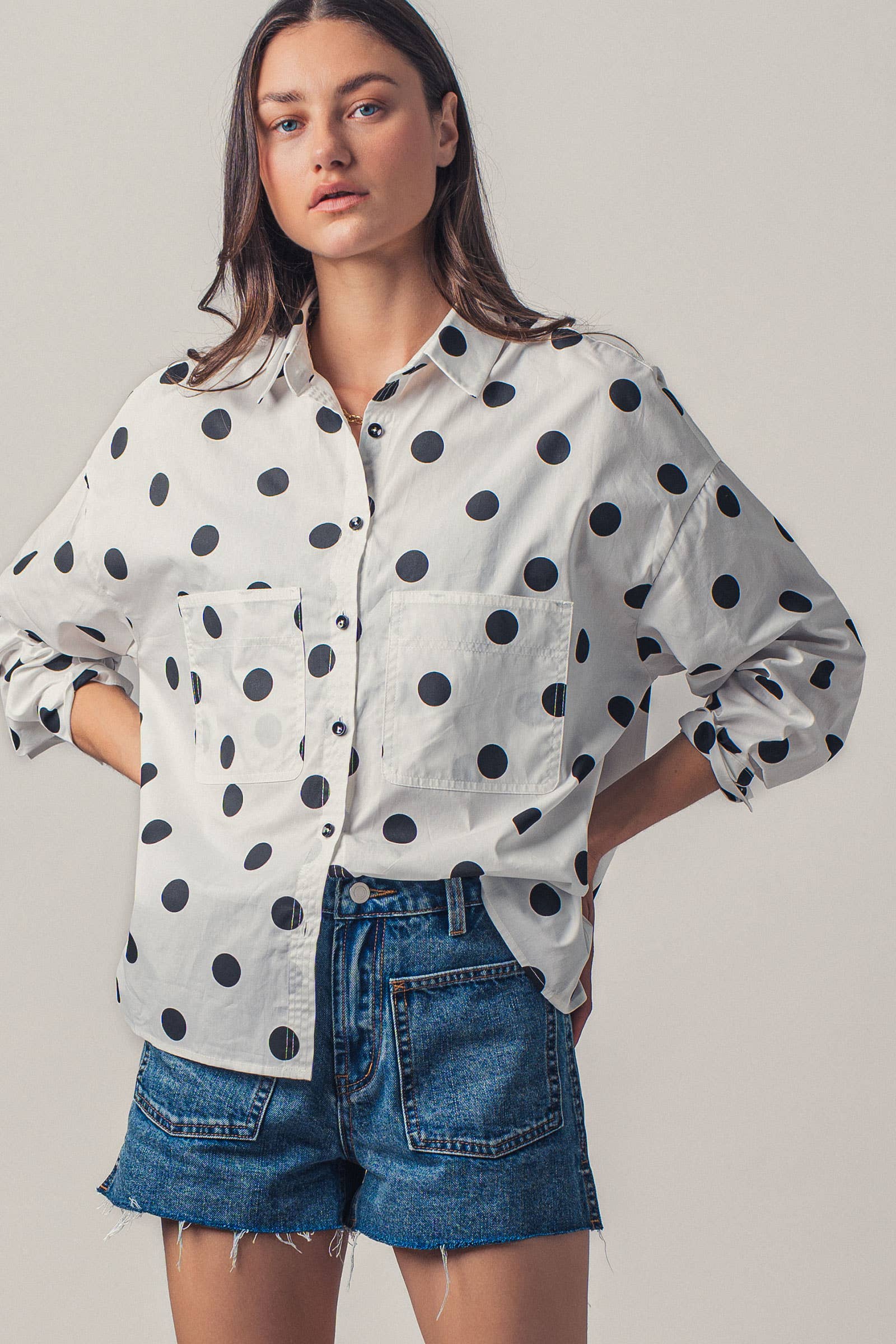 Relaxed Polka Dot  Button-Down Shirt