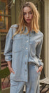 Urban Daizy Oversized Acid Wash Cotton Button Down Shirt Lt-Blue Button Down Shirt - Women's (TNTP4021-Lt-Blue) – alternate view 2