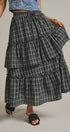 Plaid Tiered Ruffle Maxi Skirt Western Cowgirl Boho Long Ski in BLACK - Women's Midi Skirts | Urban Daizy