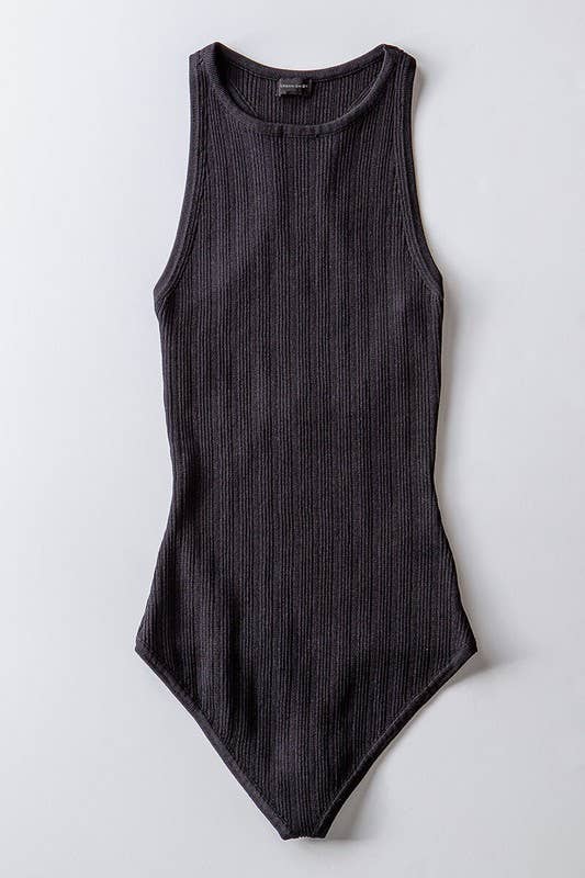 Urban Daizy Ribbed Knit Racerback Sleeveless Classic Spring Bodysuit Black Bodysuit - Women's (UDZ-AC-00039)