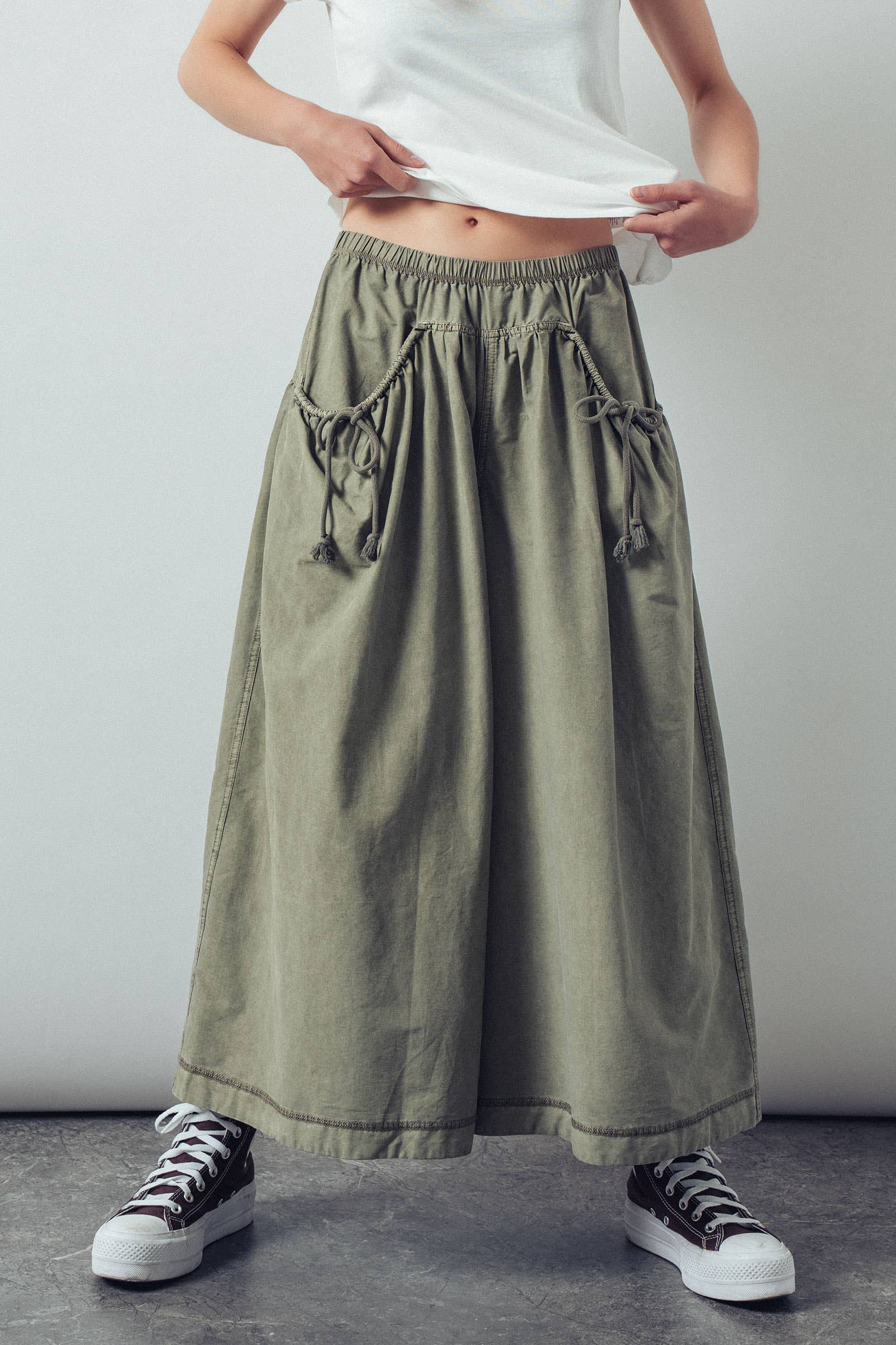 Drawstring Detail Wide Leg Culottes