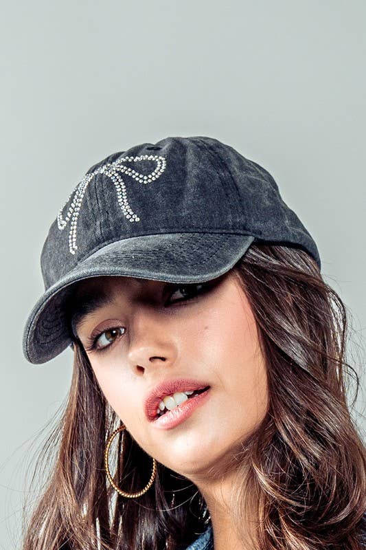Urban Daizy Rhinestone Bow Embellished Baseball Cap Black Baseball Cap - Women's (UDZ-AC-00113) – alternate view 5