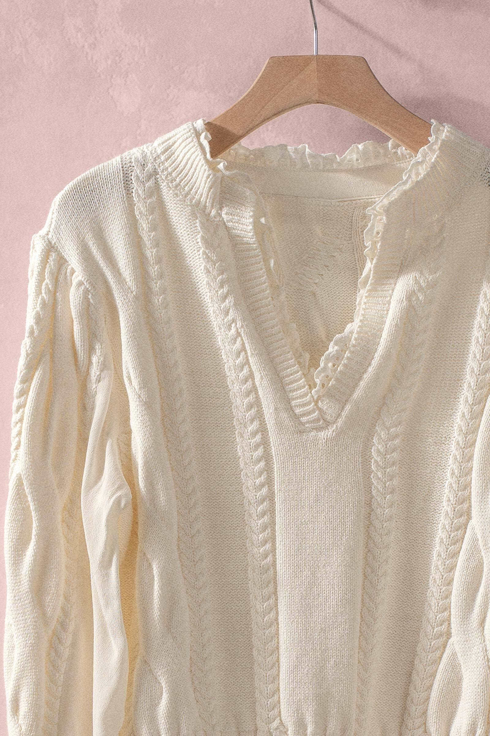 Lace Trim Cable Knit Pullover Sweater