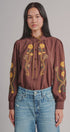 Embroidered Ruffle Neck Blouse in Western Folk Style in BROWN - Women's Shirts & Blouses | Urban Daizy