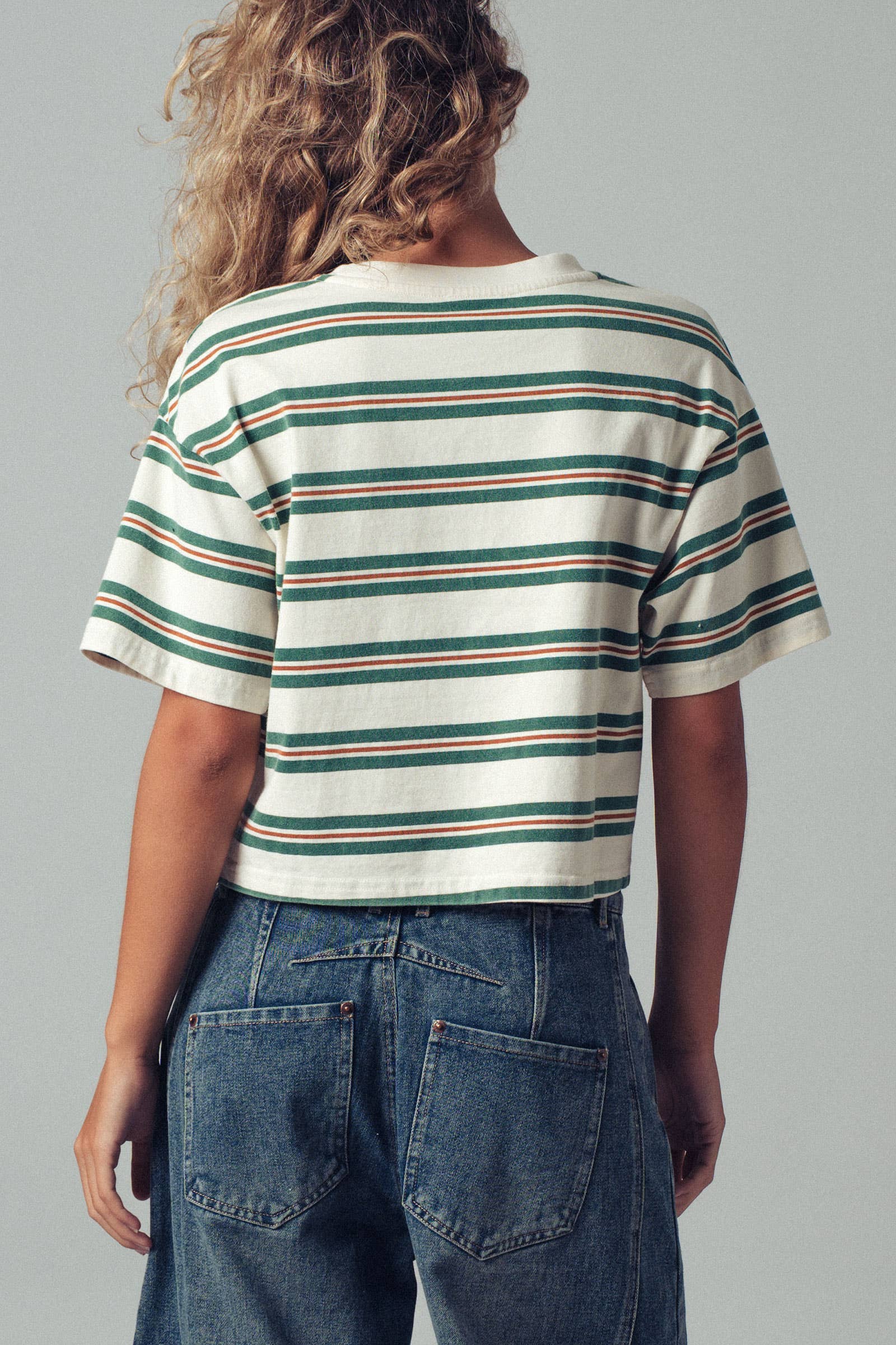 Vintage Washed Striped Cotton Crop Tee