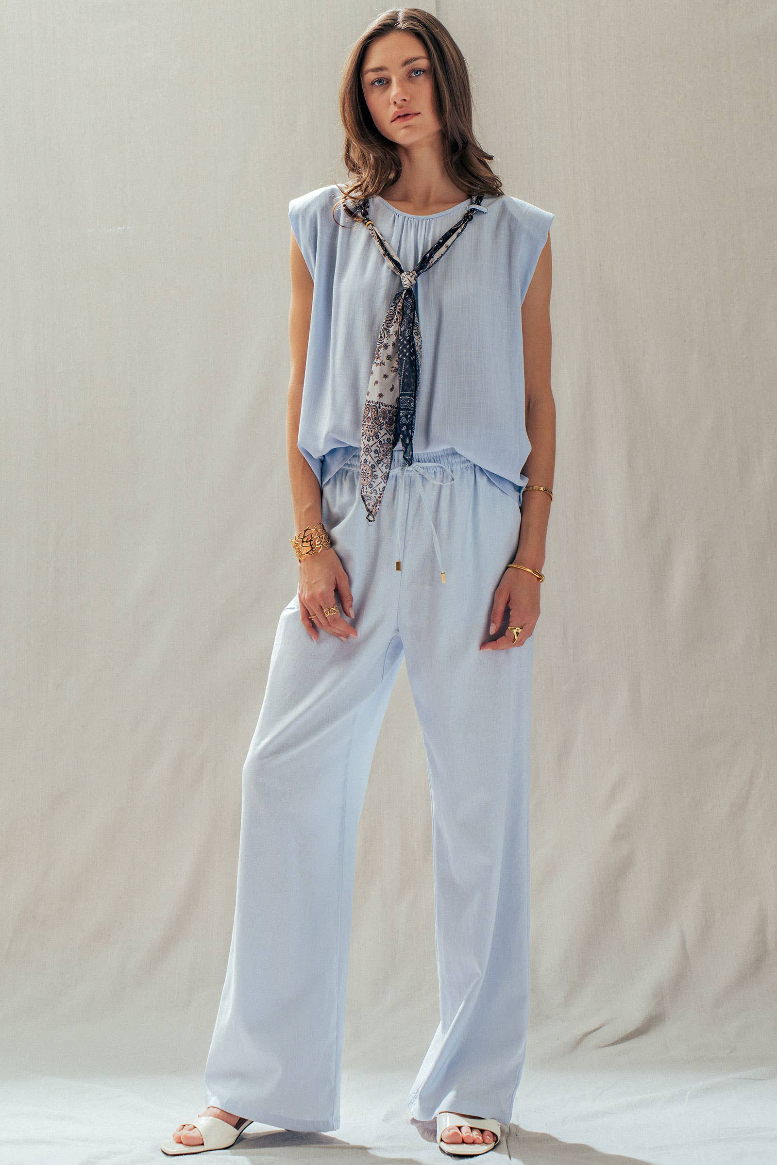 Paisley Scarf Tie Linen Blend Muscle Top