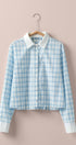Urban Daizy Contrast Collar Plaid Button Front Shirt Blue Button Down Shirt - Women's (UDZ-TP-01003)