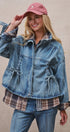 Vintage Washed Drawstring Denim Jacket with Stand Collar in DENIM - Women's Denim Jackets | Urban Daizy