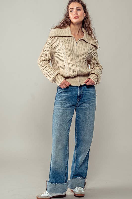 Urban Daizy Textured Cable Knit Sailor Jacket Beige-Buff Jacket - Women's (UDZ-OT-00317) – alternate view 26