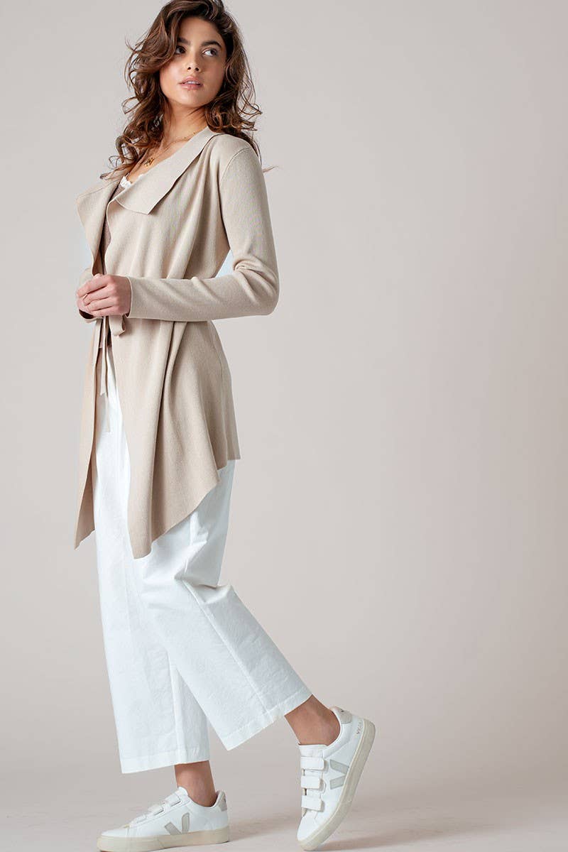 Urban Daizy Draped Front Long Sleeve Waist Tie Cardigan Taupe Cardigan - Women's (UDZ-KN-00530) – alternate view 4