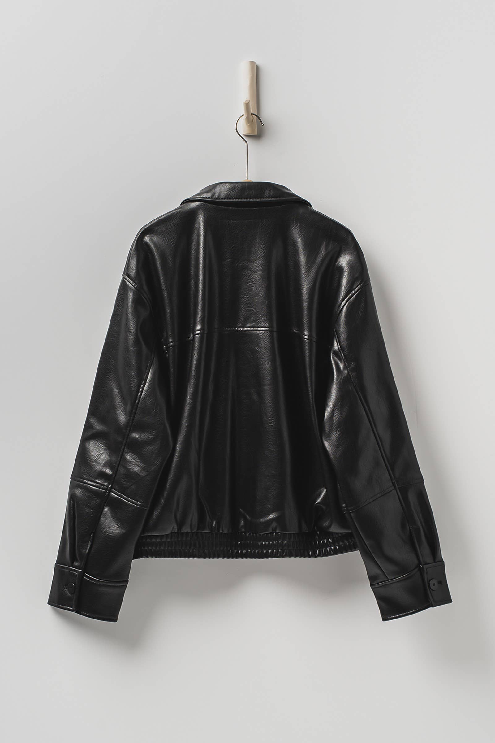 Relaxed Faux Leather Zip-Up Statement Jacket