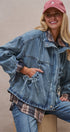 Vintage Washed Drawstring Denim Jacket with Stand Collar in DENIM - Women's Denim Jackets | Urban Daizy