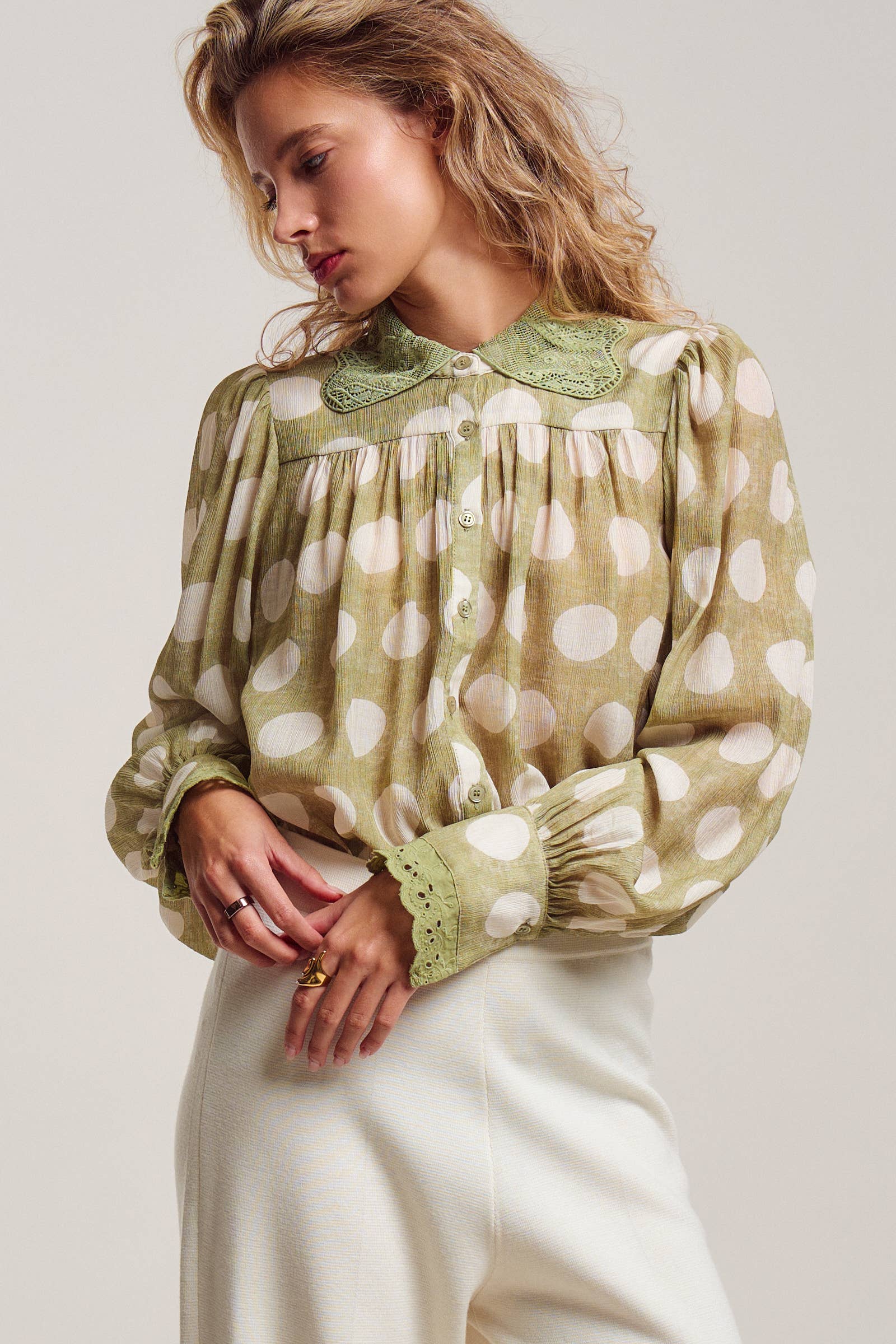 Polka Dot Eyelet Lace Blouse