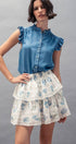 Urban Daizy Blue Rose Print Lace Trim Double Tiered Mini Skirt Ivory Skirt - Women's (UDZ-AC-00158) – alternate view 8